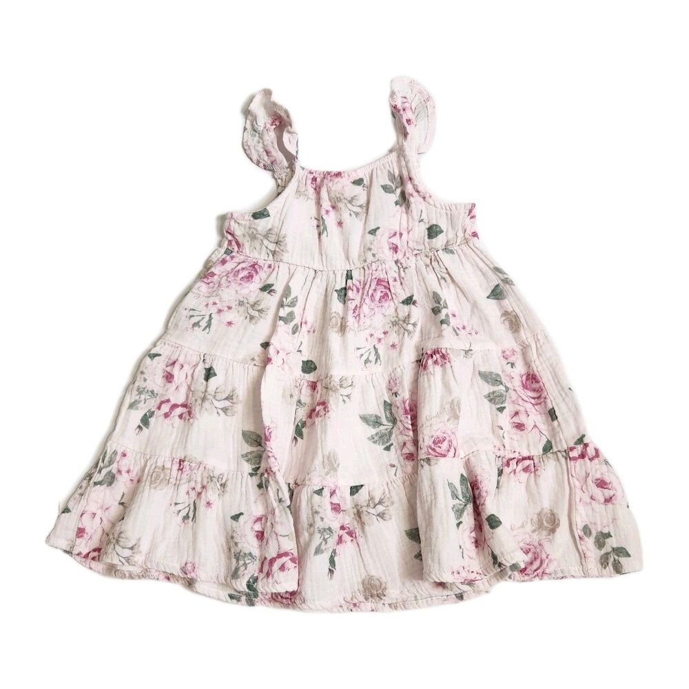 Juicy Couture Pink Rose Floral Cotton Gauze Tiered Dress Girls 3T Cottagecore - Picture 4 of 10